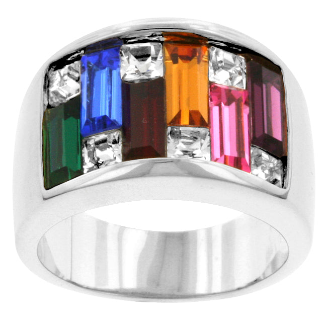 Lovcia Platinum Luster Crystal Cocktail Ring-Rings-5-5