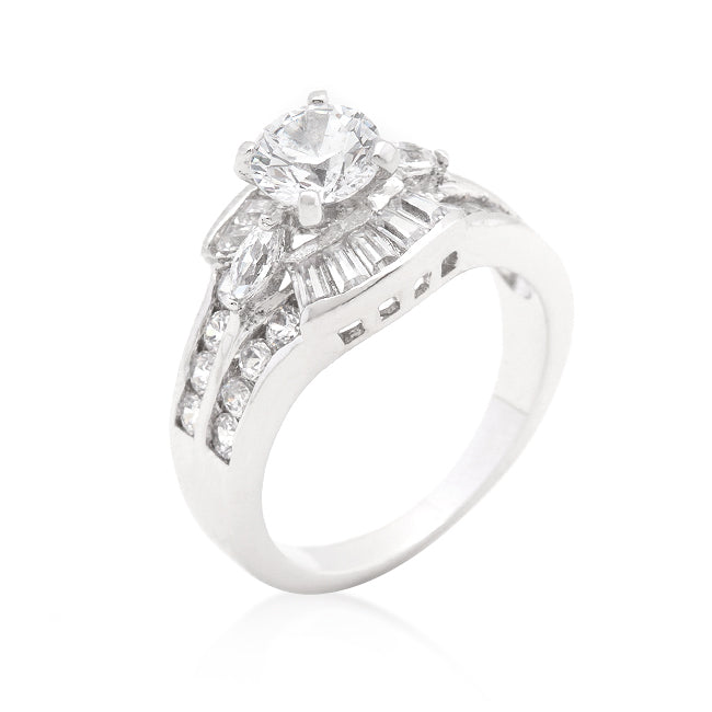 Lovcia Platinum-Luster Silver Tone Ring with Cubic Zirconia-Rings-5-5