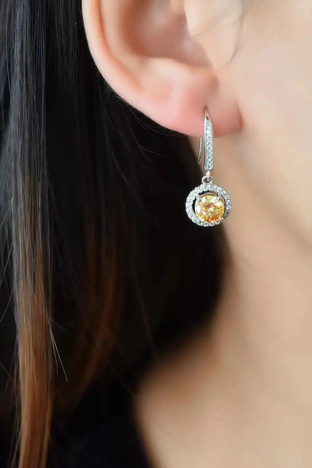 Lovcia Platinum-Plated 2 Carat Moissanite Drop Earrings-Earrings-Yellow/White-One Size-Yellow/White