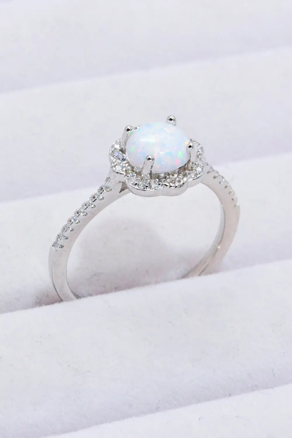 Lovcia Platinum-Plated 4-Prong Opal Ring-Rings-Silver-5-Silver