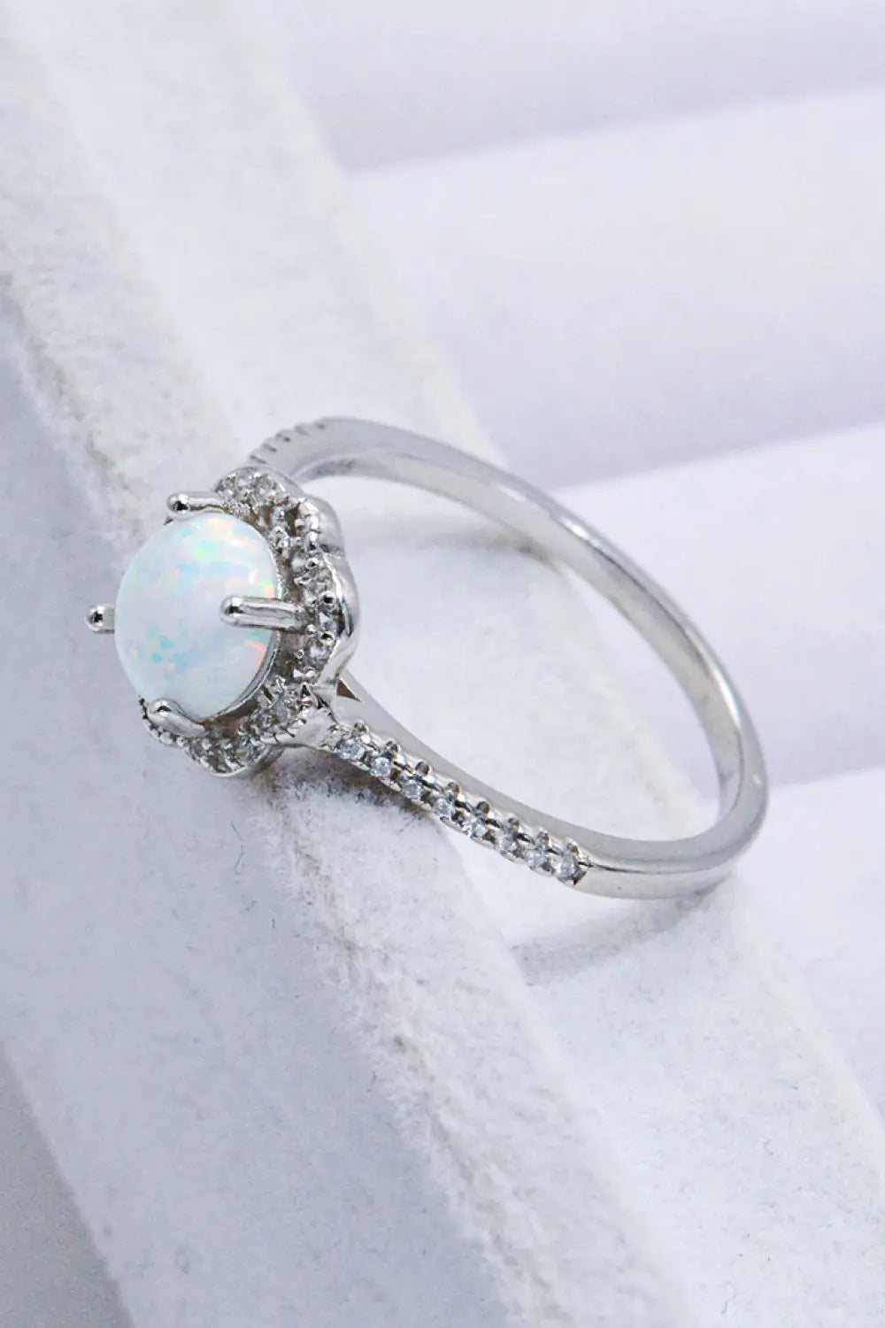Lovcia Platinum-Plated 4-Prong Opal Ring-Rings-Silver-5-Silver