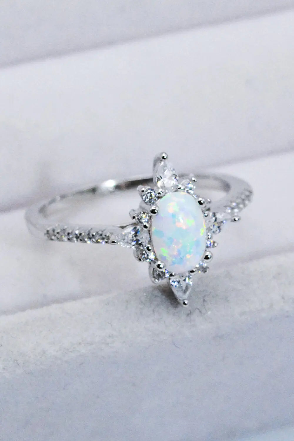 Lovcia Platinum-Plated Opal and Zircon Ring-Rings-Opal-5-Opal