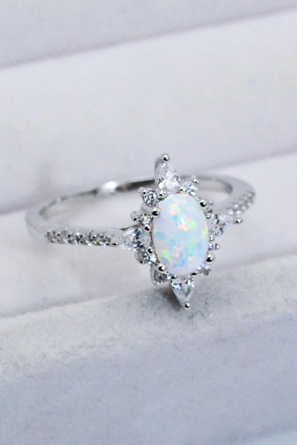 Lovcia Platinum-Plated Opal and Zircon Ring-Rings-Opal-5-Opal