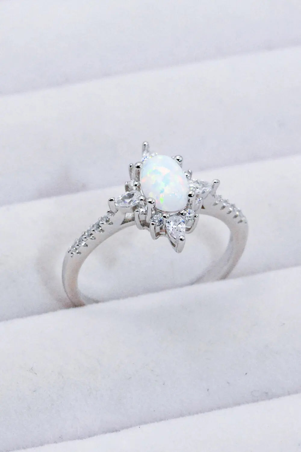Lovcia Platinum-Plated Opal and Zircon Ring-Rings-Opal-5-Opal