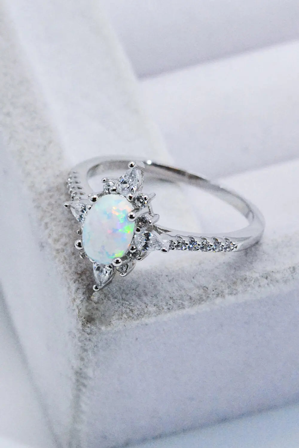 Lovcia Platinum-Plated Opal and Zircon Ring-Rings-Opal-5-Opal