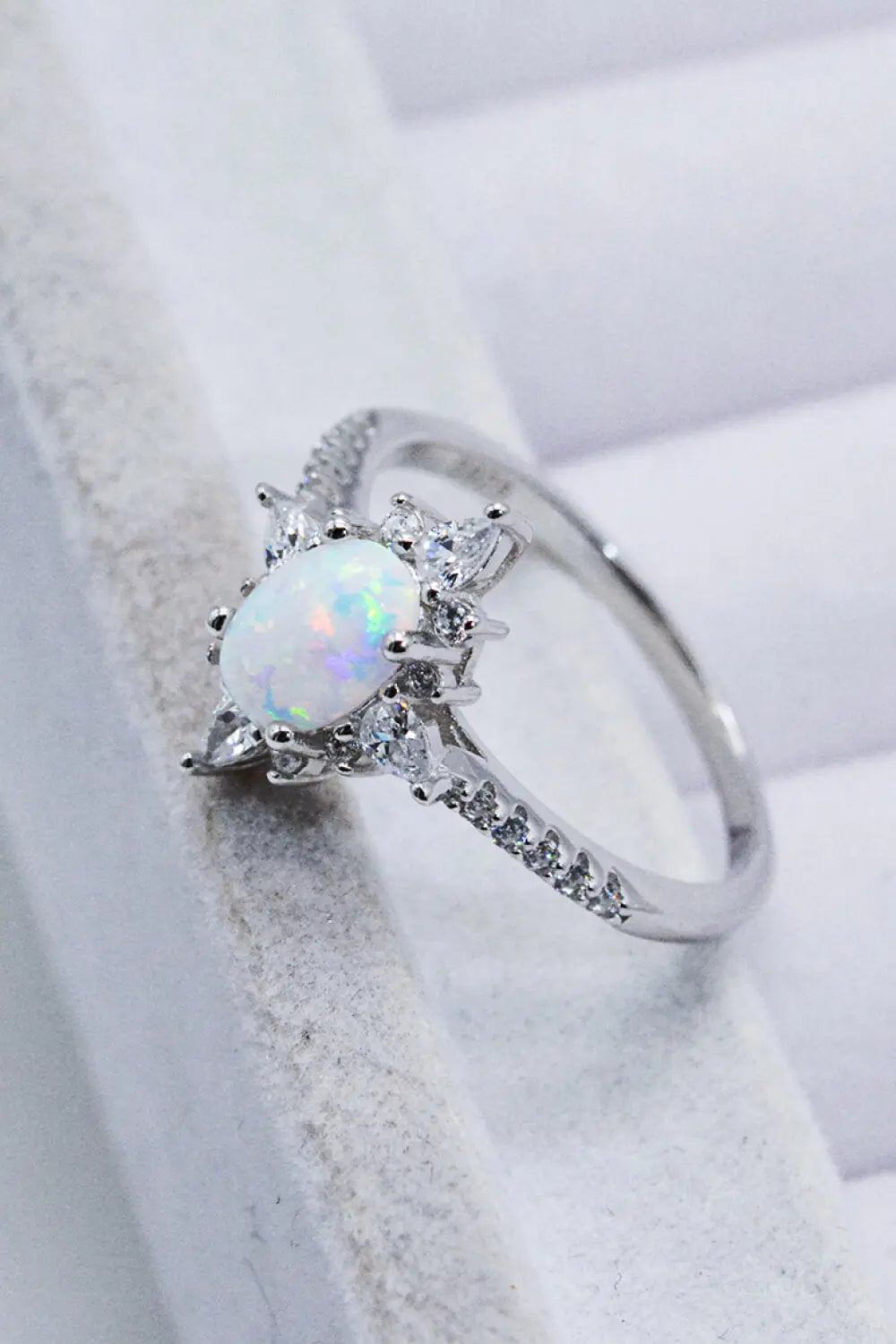 Lovcia Platinum-Plated Opal and Zircon Ring-Rings-Opal-5-Opal