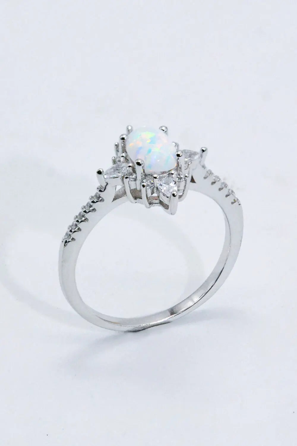 Lovcia Platinum-Plated Opal and Zircon Ring-Rings-Opal-5-Opal