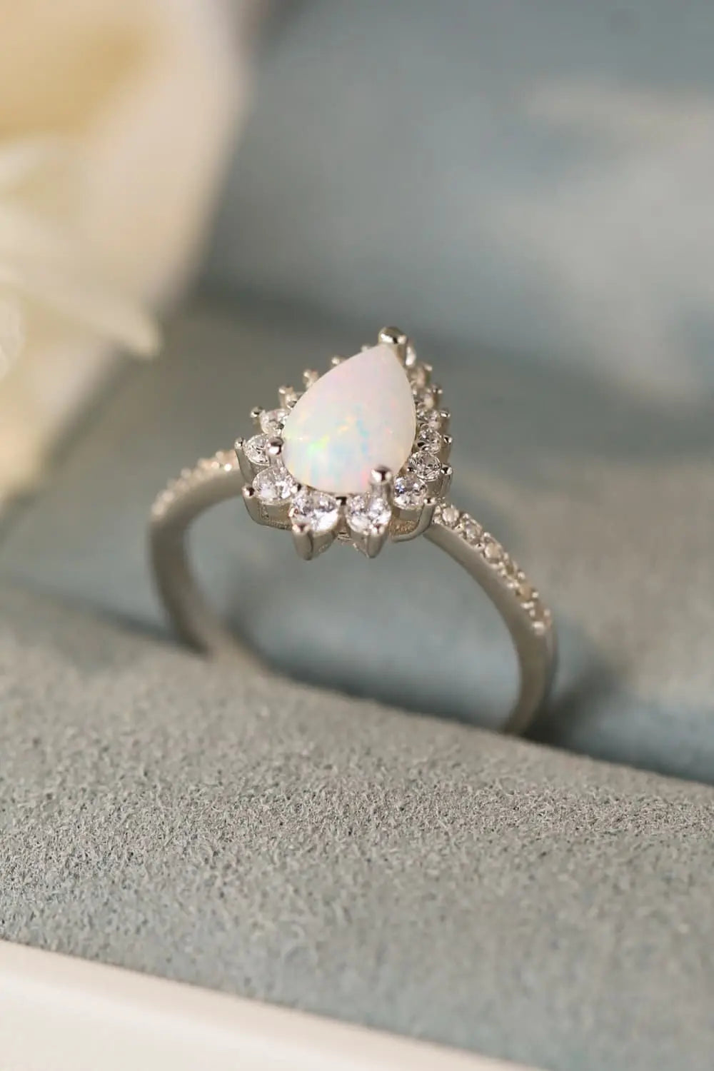 Lovcia Platinum-Plated Opal Pear Shape Ring-Rings-Silver-5-Silver
