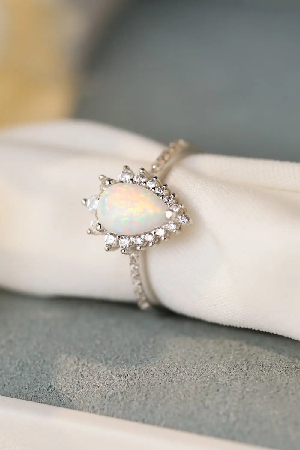 Lovcia Platinum-Plated Opal Pear Shape Ring-Rings-Silver-5-Silver