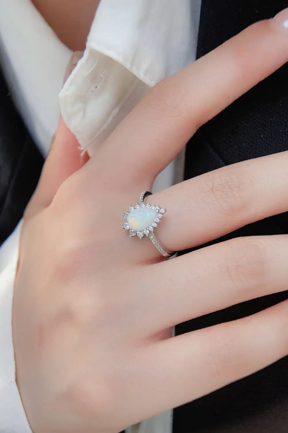 Lovcia Platinum-Plated Opal Pear Shape Ring-Rings-Silver-5-Silver