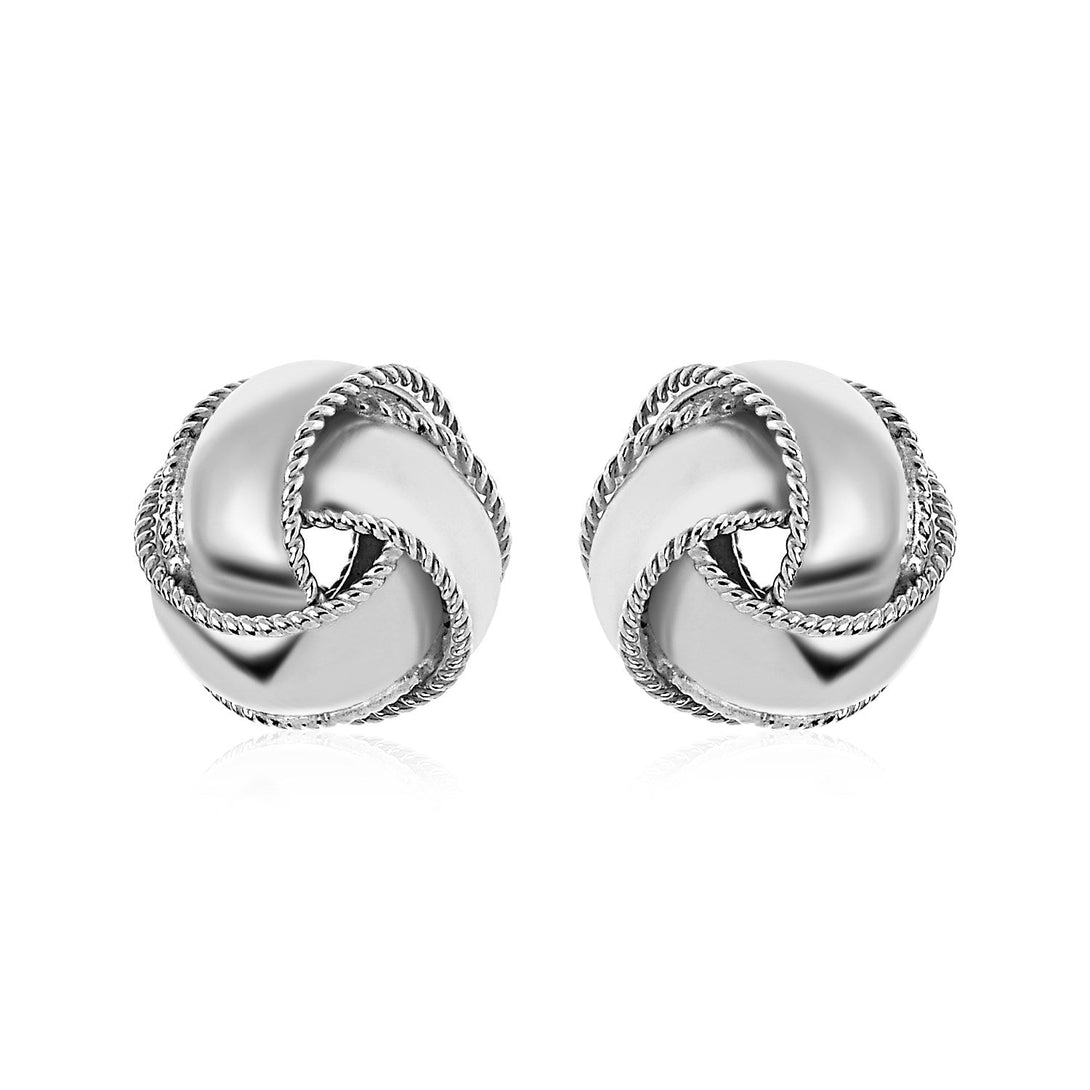 Lovcia Premium 13mm Sterling Silver Love Knot Earrings with Textured Borders-Earrings-Sterling Silver-Sterling Silver