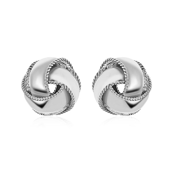 Lovcia Premium 13mm Sterling Silver Love Knot Earrings with Textured Borders-Earrings-Sterling Silver-Sterling Silver
