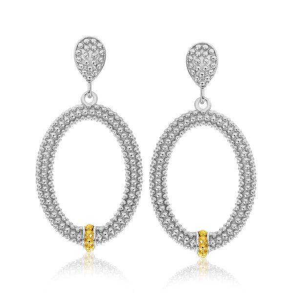 Lovcia Premium 18k Yellow Gold and Sterling Silver Popcorn Motif Oval Drop Earrings-Earrings-Yellow Gold & Sterling Silver-Yellow Gold & Sterling Silver