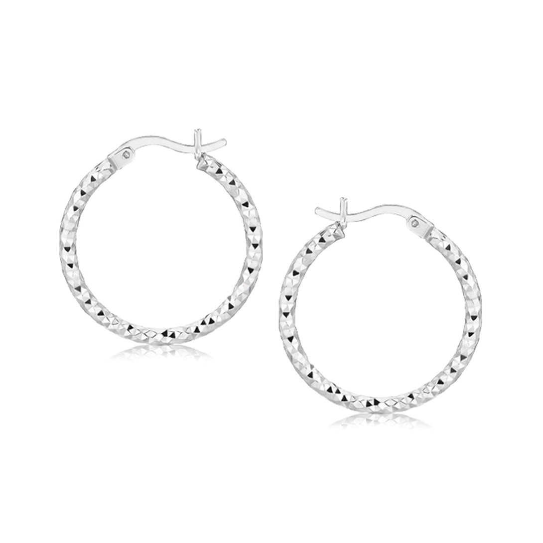 Lovcia Premium 20mm Rhodium-Plated Sterling Silver Woven Hoop Earrings with Snap Locks-Earrings-Sterling Silver-Sterling Silver