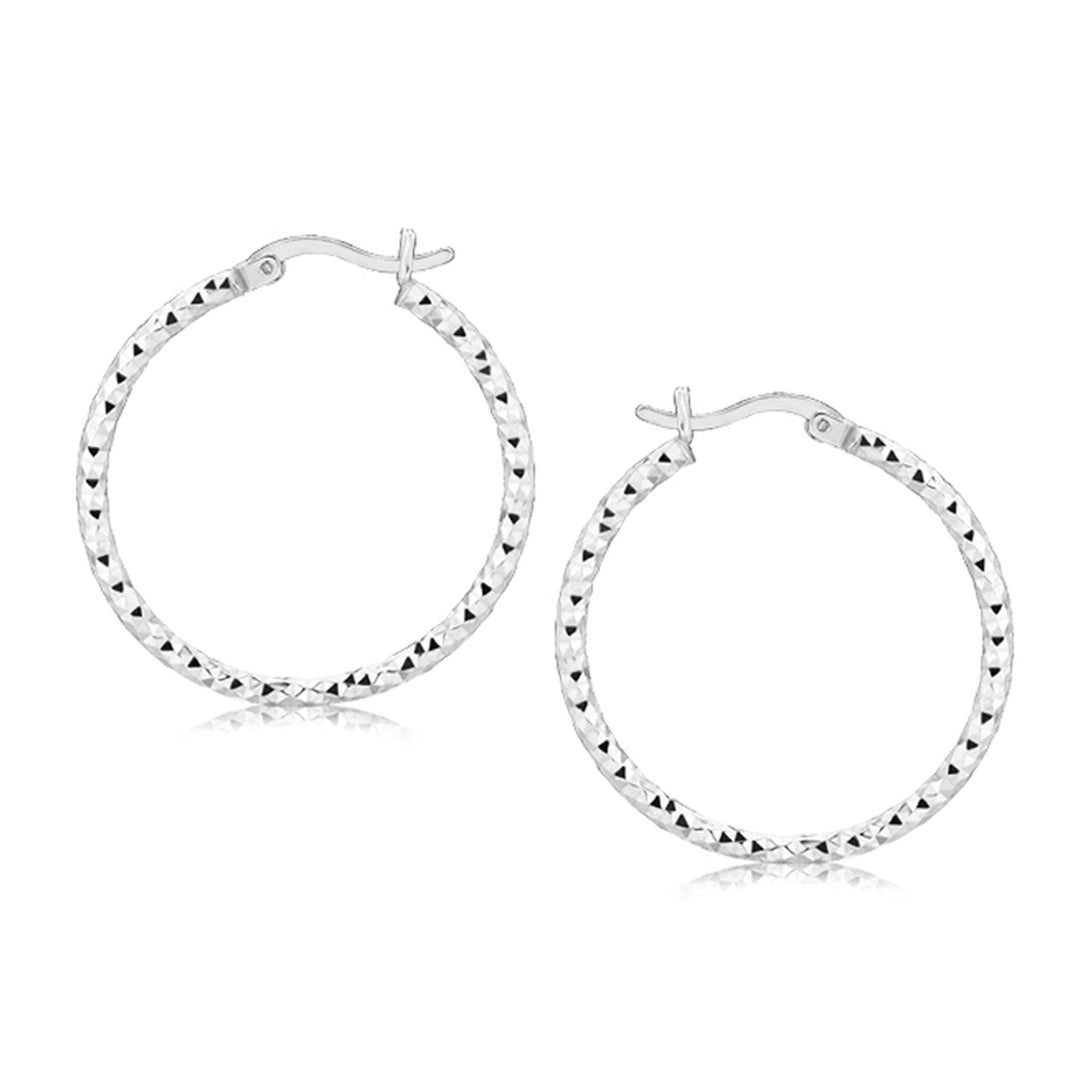 Lovcia Premium 25mm Rhodium-Plated Sterling Silver Faceted Weave Hoop Earrings-Earrings-Sterling Silver-Sterling Silver