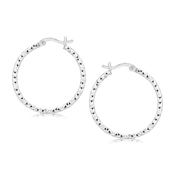 Lovcia Premium 25mm Rhodium-Plated Sterling Silver Faceted Weave Hoop Earrings-Earrings-Sterling Silver-Sterling Silver