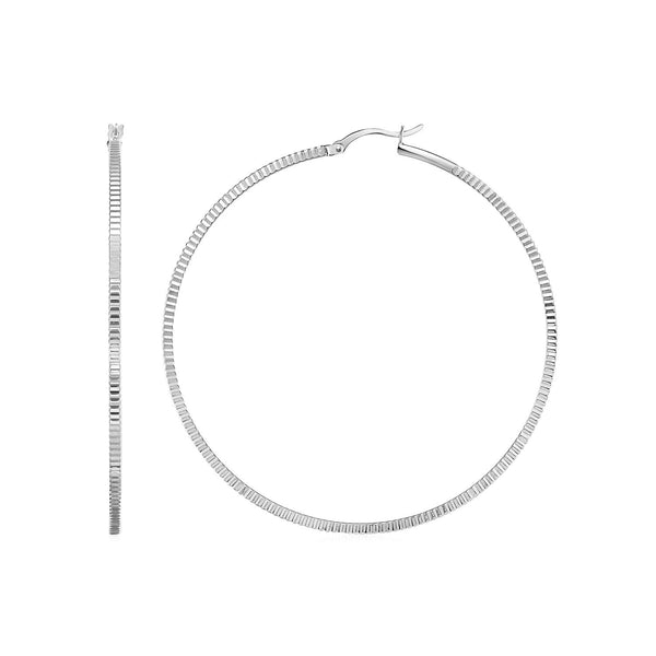 Lovcia Premium 50mm Sterling Silver Ridge Textured Geometric Hoop Earrings-Earrings-Sterling Silver-Sterling Silver