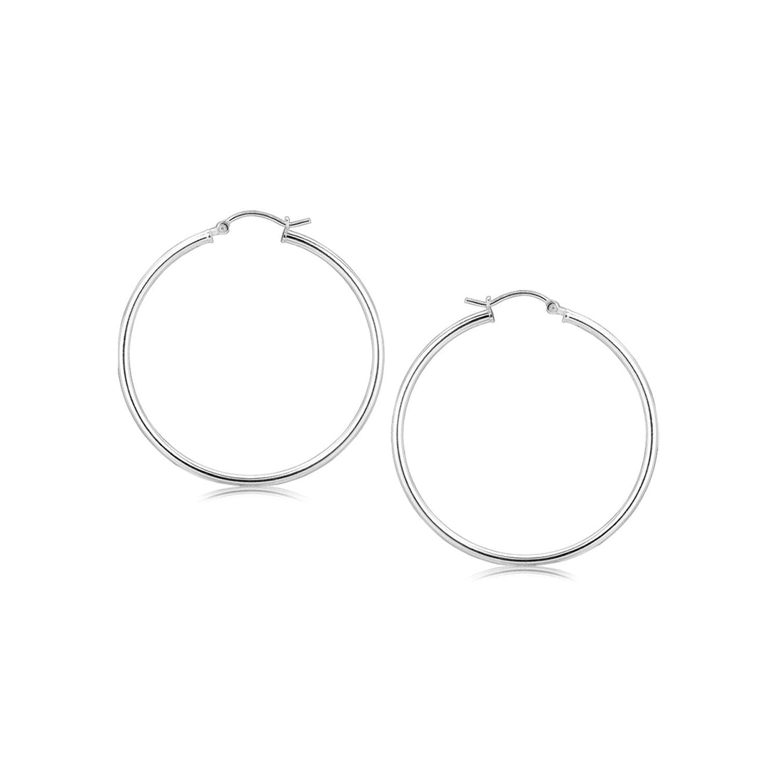 Lovcia Premium Elegant 40mm Sterling Silver Rhodium Plated Thin Hoop Earrings with Snap Lock-Earrings-Sterling Silver-Sterling Silver