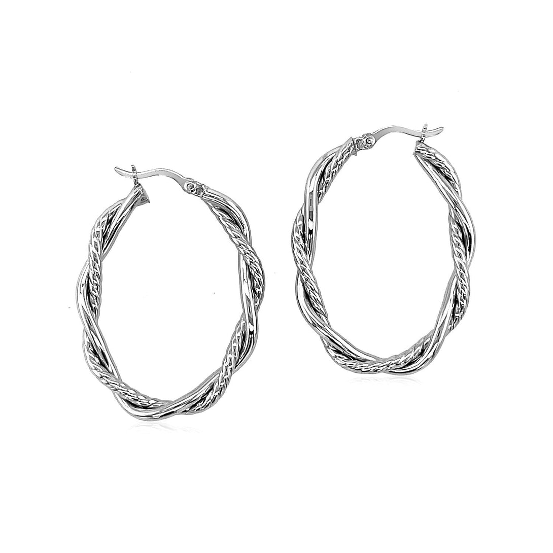 Lovcia Premium Elegant Braided Diamond Cut Oval Sterling Silver Hoop Earrings-Earrings-Sterling Silver-Sterling Silver