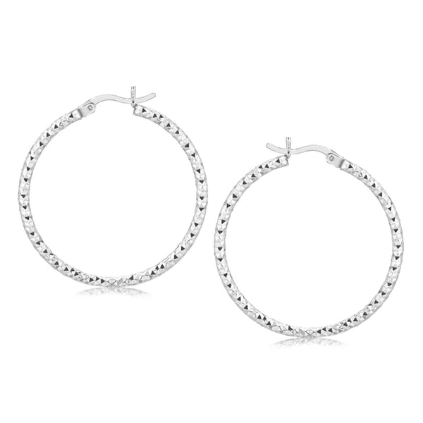 Lovcia Premium Elegant Rhodium-Plated Sterling Silver Faceted Hoop Earrings-Earrings-Sterling Silver-Sterling Silver