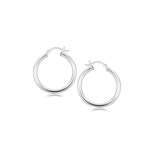 Lovcia Premium Elegant Rhodium-Plated Sterling Silver Hoop Earrings with Snap Lock-Earrings-Sterling Silver-Sterling Silver