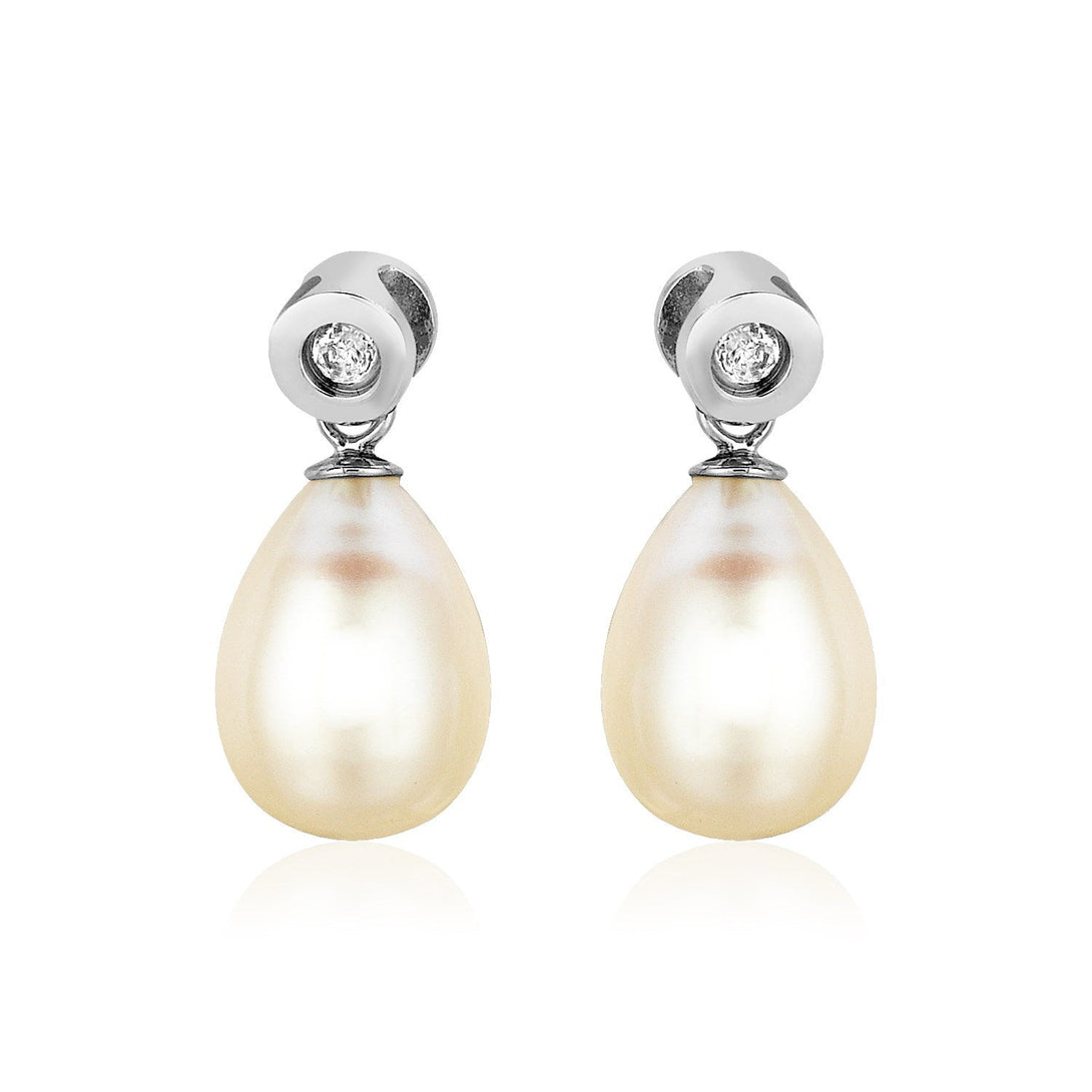 Lovcia Premium Elegant Sterling Silver and Pear Shaped Freshwater Pearl Earrings with CZ Accents-Earrings-Sterling Silver-Sterling Silver