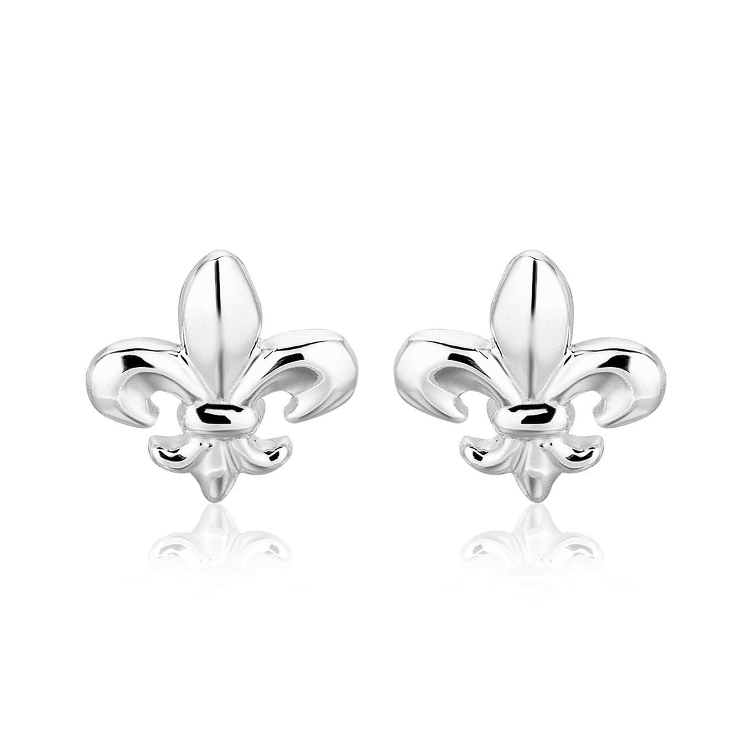 Lovcia Premium Elegant Sterling Silver Fleur De Lis Stud Earrings-Earrings-Sterling Silver-Sterling Silver