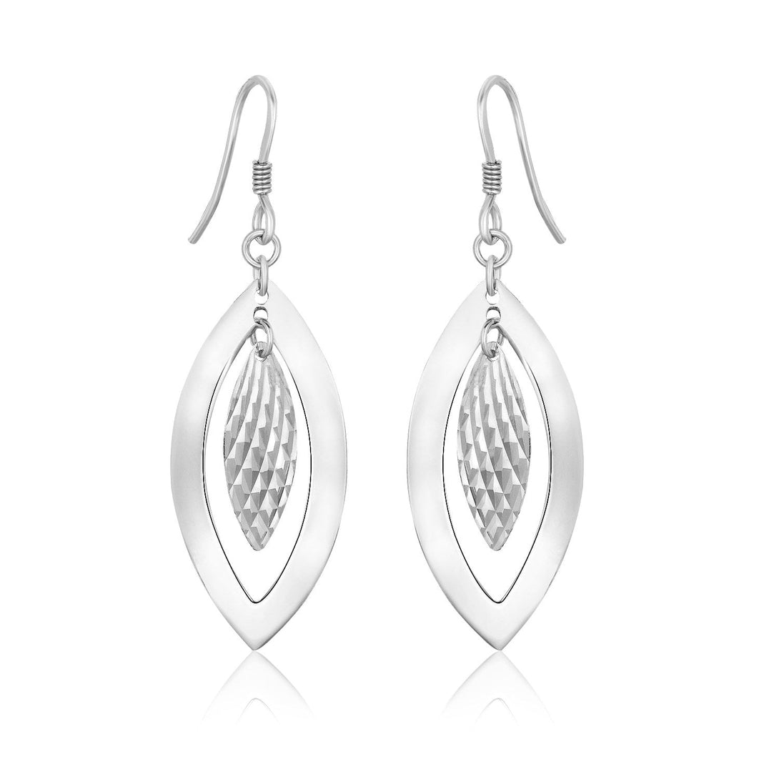 Lovcia Premium Elegant Sterling Silver French Wire Earrings with Dual Textured and Smooth Marquis Design-Earrings-Sterling Silver-Sterling Silver