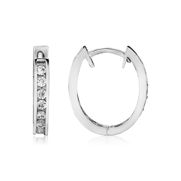 Lovcia Premium Elegant Sterling Silver Hinged Oval Hoop Earrings with Sparkling Cubic Zirconias-Earrings-Sterling Silver-Sterling Silver