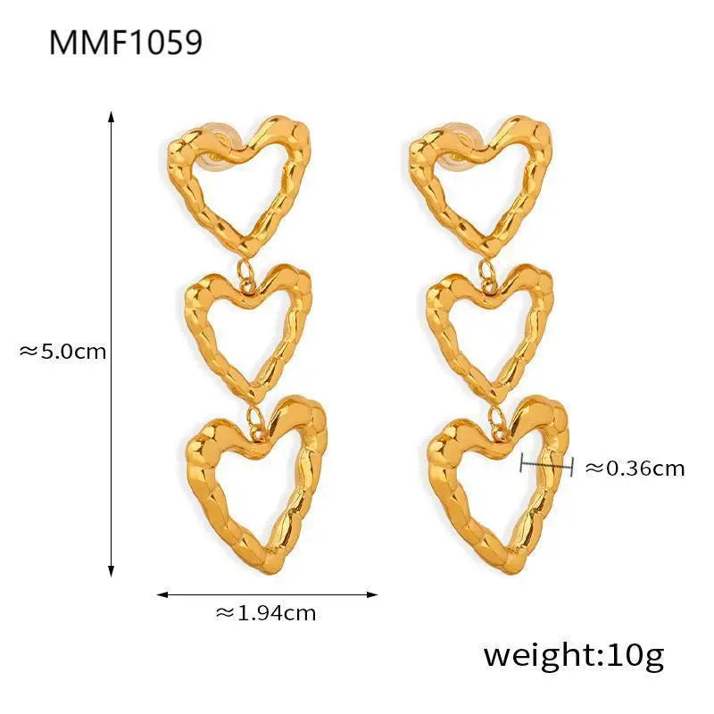 Lovcia Premium Retro Geometric Heart Earrings in Gold Plated Titanium Steel for Women-Earrings-F1059 Gold Earrings-F1059 Gold Earrings