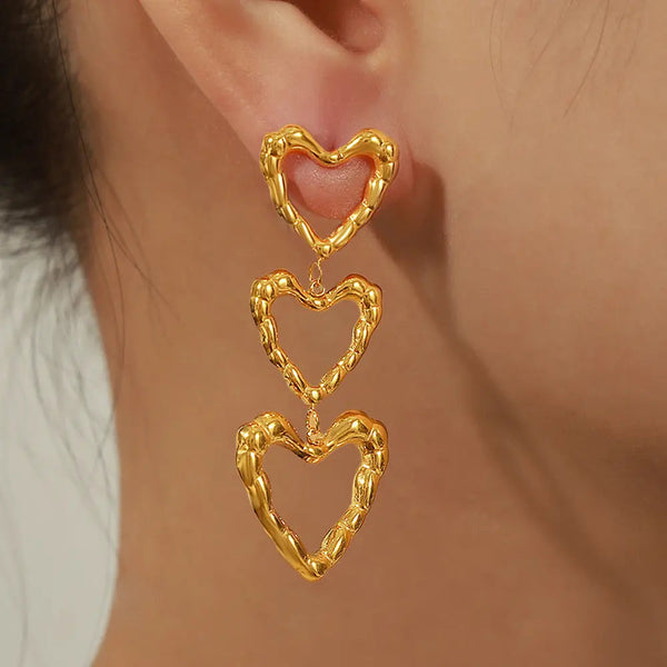 Lovcia Premium Retro Geometric Heart Earrings in Gold Plated Titanium Steel for Women-Earrings-F1059 Steel Earrings-F1059 Steel Earrings