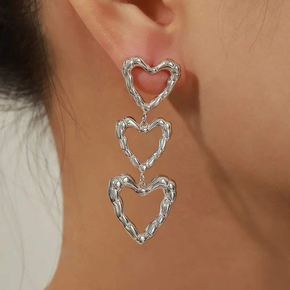 Lovcia Premium Retro Geometric Heart Earrings in Gold Plated Titanium Steel for Women-Earrings-F1059 Steel Earrings-F1059 Steel Earrings