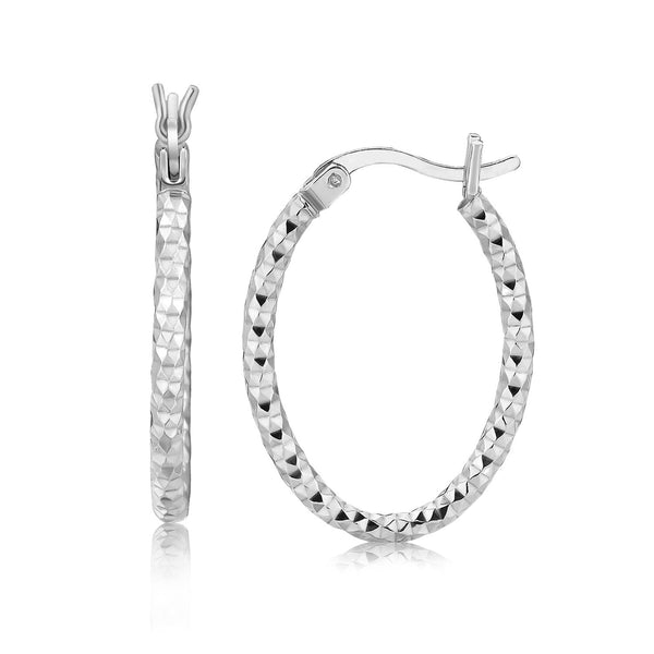 Lovcia Premium Rhodium-Plated Sterling Silver Diamond-Cut Oval Hoop Earrings-Earrings-Sterling Silver-Sterling Silver