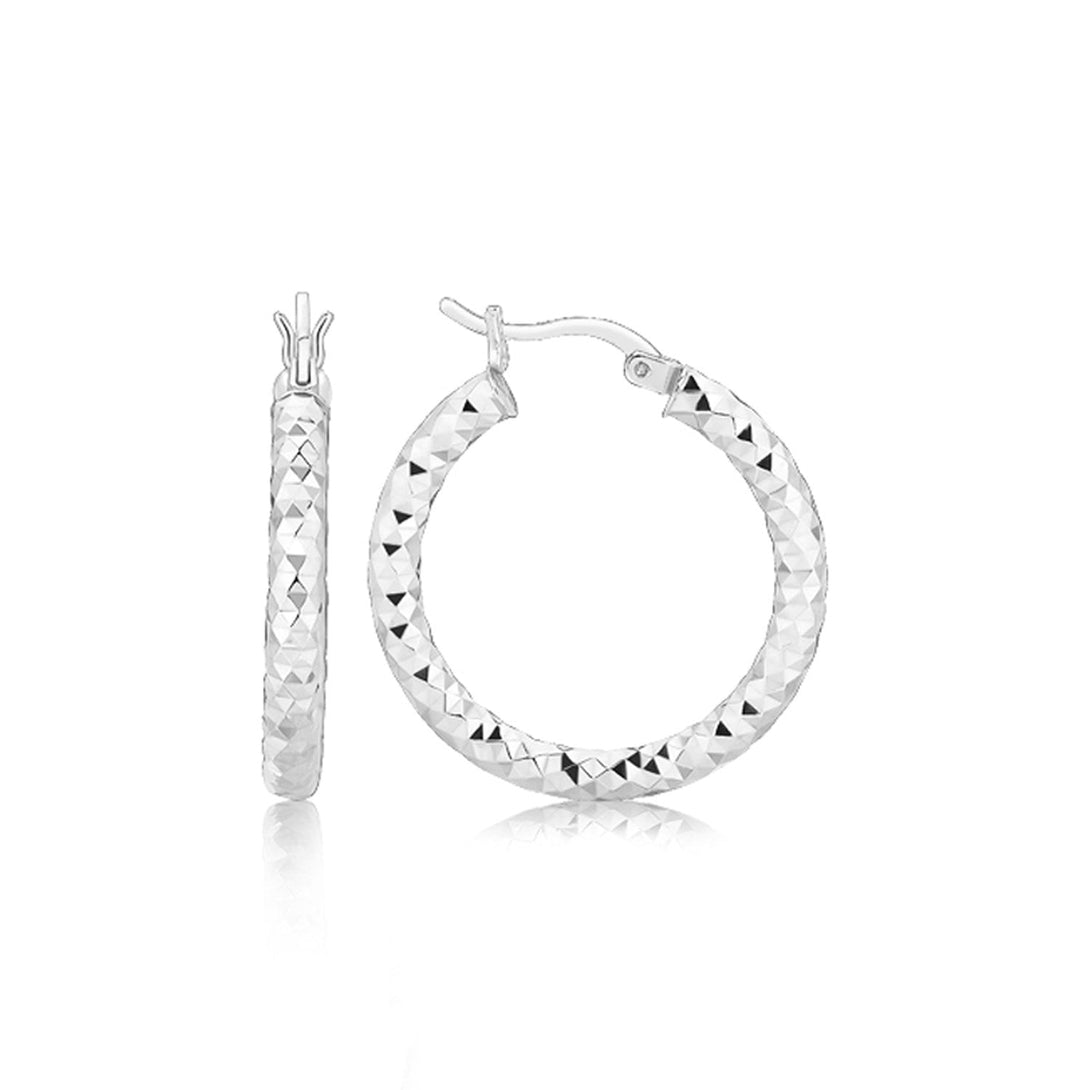 Lovcia Premium Rhodium-Plated Sterling Silver Faceted Hoop Earrings-Earrings-Sterling Silver-Sterling Silver
