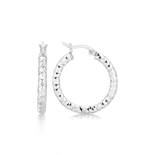Lovcia Premium Rhodium-Plated Sterling Silver Faceted Hoop Earrings-Earrings-Sterling Silver-Sterling Silver