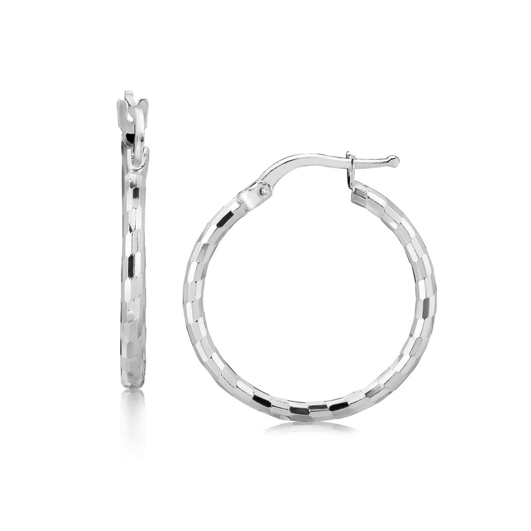 Lovcia Premium Rhodium-Plated Sterling Silver Hoop Earrings with Spiral Diamond Cuts-Earrings-Sterling Silver-Sterling Silver
