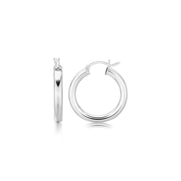 Lovcia Premium Rhodium Plated Sterling Silver Polished Thick Hoop Earrings-Earrings-Sterling Silver-Sterling Silver