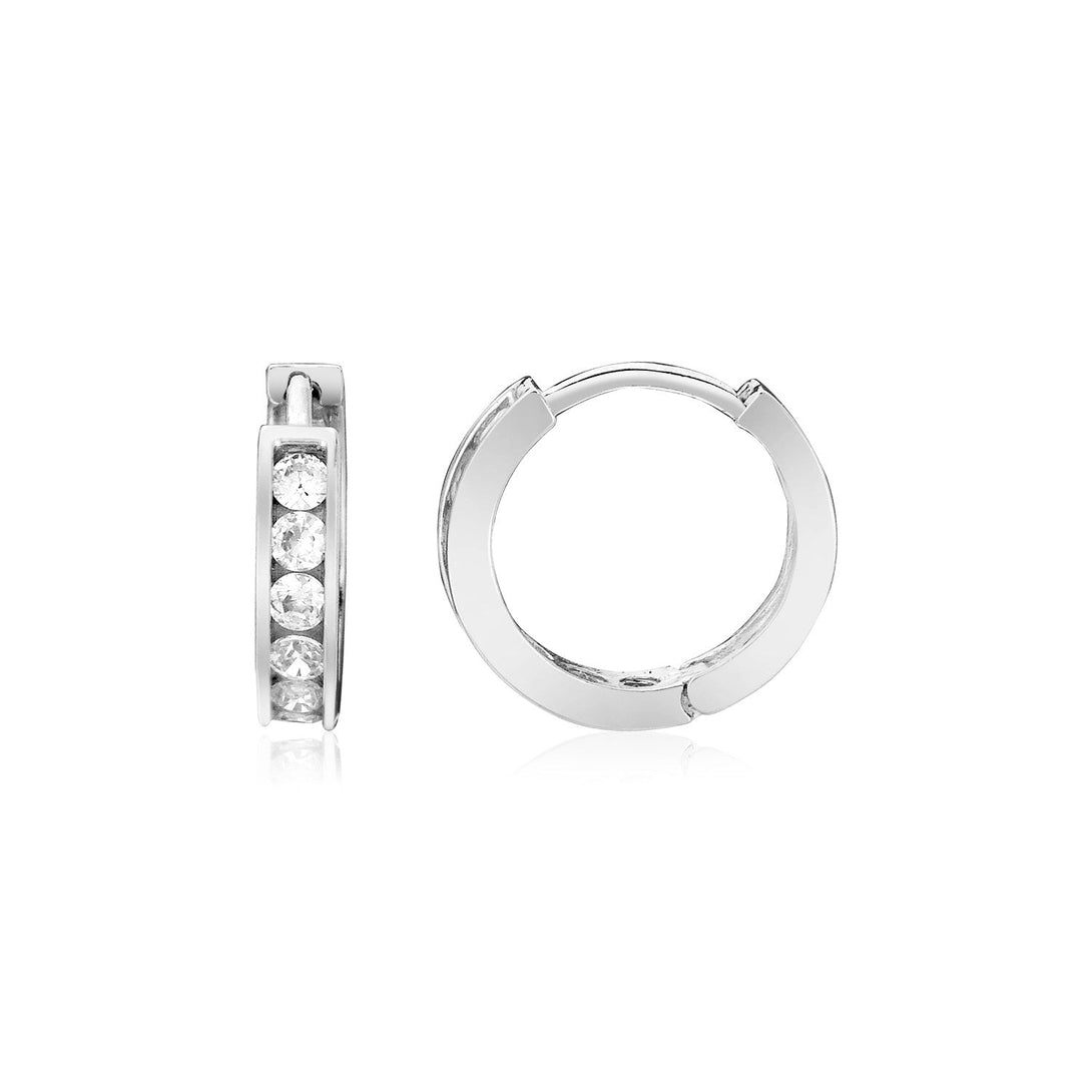 Lovcia Premium Sterling Silver 3x10mm Hoop Earrings with Sparkling Cubic Zirconias-Earrings-Sterling Silver-Sterling Silver
