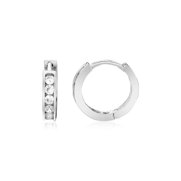 Lovcia Premium Sterling Silver 3x10mm Hoop Earrings with Sparkling Cubic Zirconias-Earrings-Sterling Silver-Sterling Silver