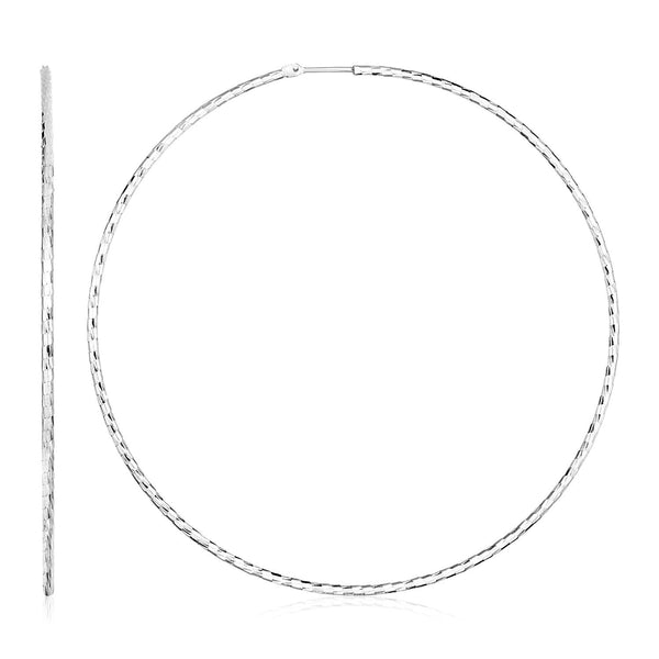 Lovcia Premium Sterling Silver 70mm Textured Hoop Earrings with Endless Clasps-Earrings-Sterling Silver-Sterling Silver