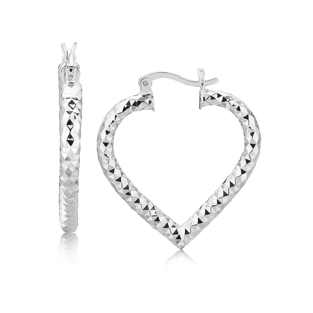 Lovcia Premium Sterling Silver Heart Hoop Earrings with Rhodium Plating and Diamond Cut-Earrings-Sterling Silver-Sterling Silver