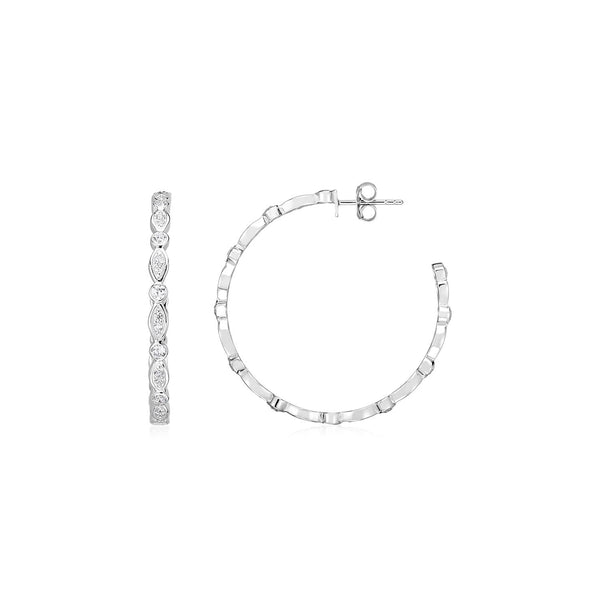 Lovcia Premium Sterling Silver Hoop Earrings with Marquise and Round Cubic Zirconias-Earrings-Sterling Silver-Sterling Silver