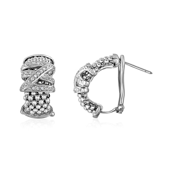 Lovcia Premium Sterling Silver Popcorn Textured Diamond Crossover Earrings with Omega Clasps-Earrings-Sterling Silver-Sterling Silver