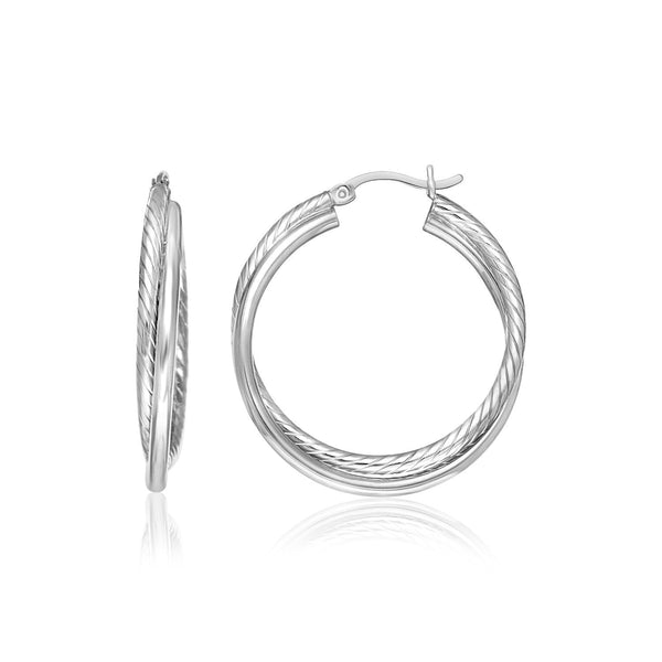 Lovcia Premium Sterling Silver Textured and Smooth Ridged Hoop Earrings-Earrings-Sterling Silver-Sterling Silver