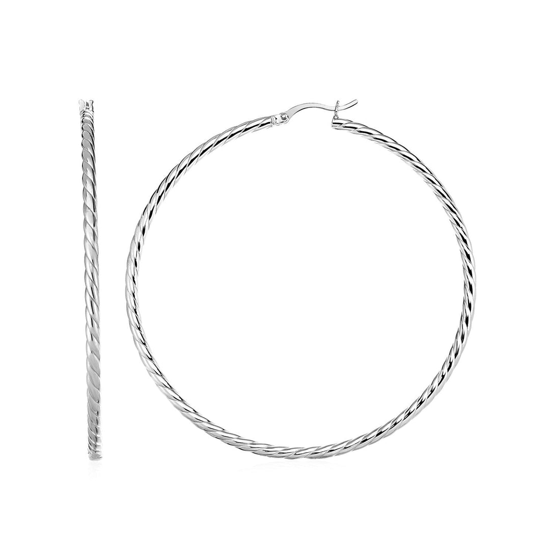 Lovcia Premium Sterling Silver Twisted Texture 50mm Hoop Earrings-Earrings-Sterling Silver-Sterling Silver