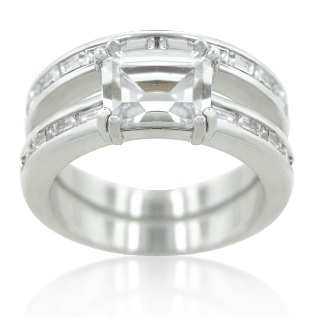 Lovcia Princess Cut Baguette Accent Wedding Ring Set-Rings-5-5
