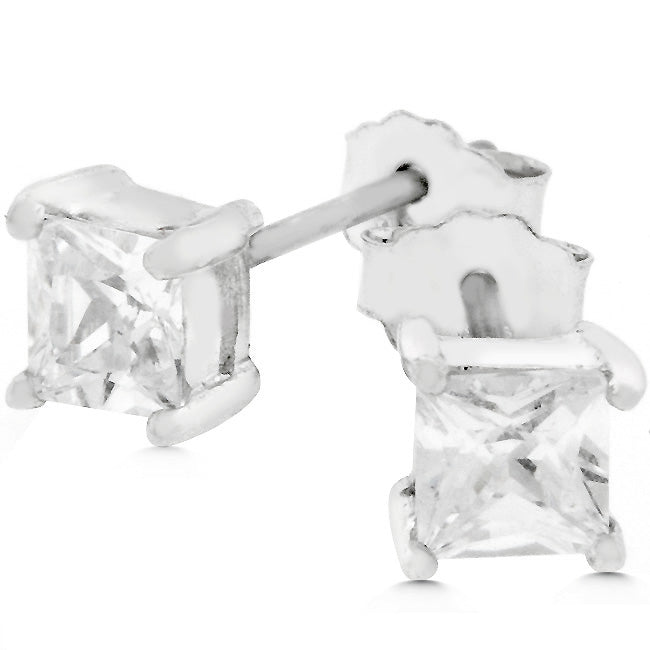 Lovcia Princess Cut Cubic Zirconia Silver Studs-Earrings-