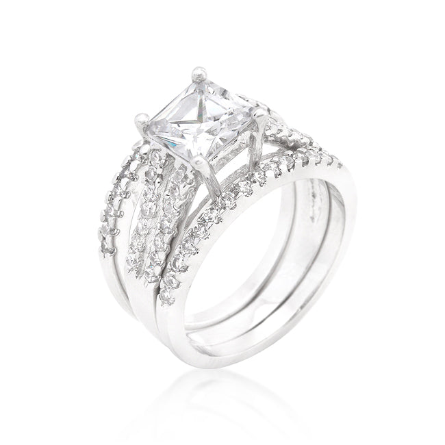 Lovcia Princess Cut Cubic Zirconia Stacked Bridal Ring Set-Rings-5-5