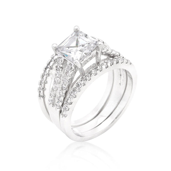 Lovcia Princess Cut Cubic Zirconia Stacked Bridal Ring Set-Rings-5-5