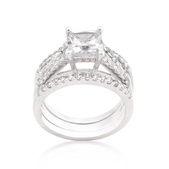 Lovcia Princess Cut Cubic Zirconia Stacked Bridal Ring Set-Rings-5-5
